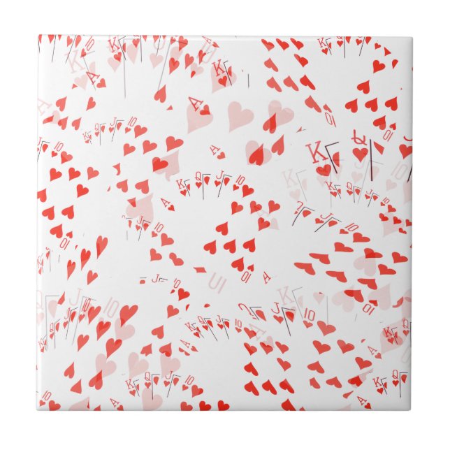 Poker Cards Hearts Straight Flush Pattern, Tile (Front)