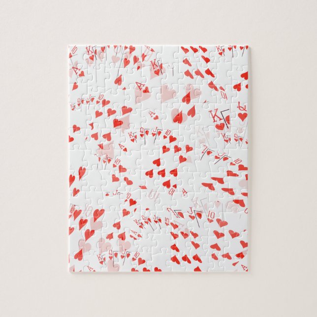 Poker Cards Royal Hearts Flush Pattern, Jigsaw Puzzle (Vertical)