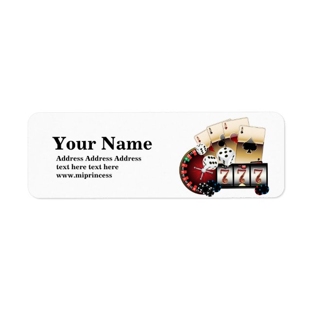 poker, casino, adult, return address stickers (Front)