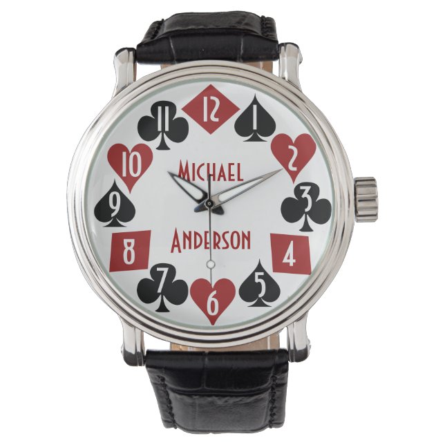 Poker Casino Gambler Card Suits Custom Name Watch (Front)