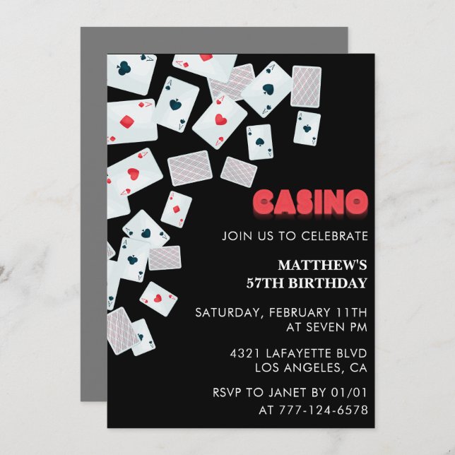 Poker Casino Playing card 57th birthday invitation (Front/Back)