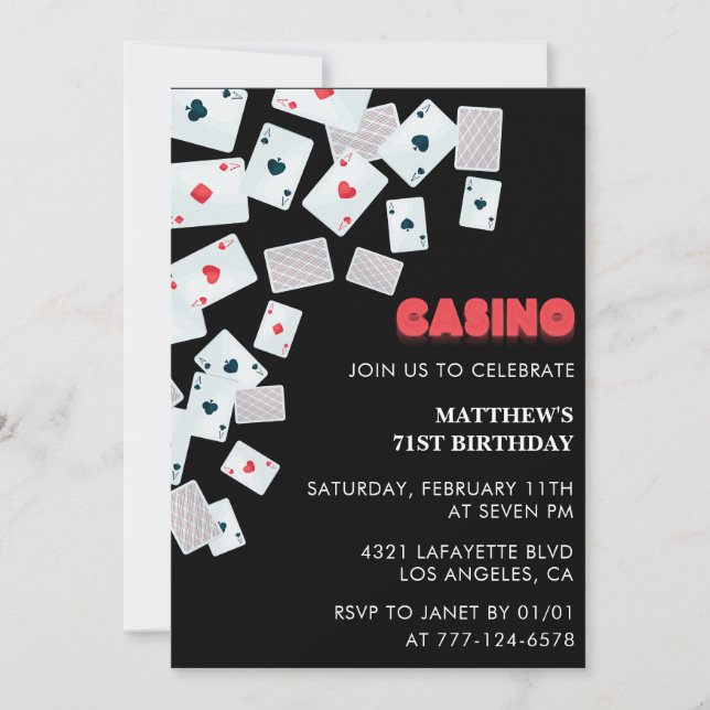 Poker Casino Playing card 71st birthday invitation (Front)