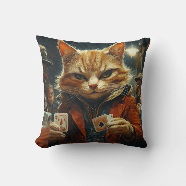 Poker Cat in the Underground - Mysterious Feline G Cushion (Front)