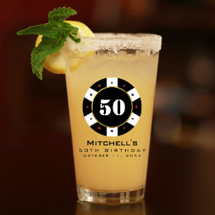 Poker Chip 50th Birthday Party Glass