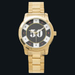 Poker Chip 50th Birthday Party Watch<br><div class="desc">Cool,  black,  white,  red and gold 50th birthday party casino poker chip watch.  Personalise it with your age.  Great Christmas or birthday gift for poker players.</div>