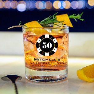 Poker Chip 50th Birthday Party Whiskey Glass
