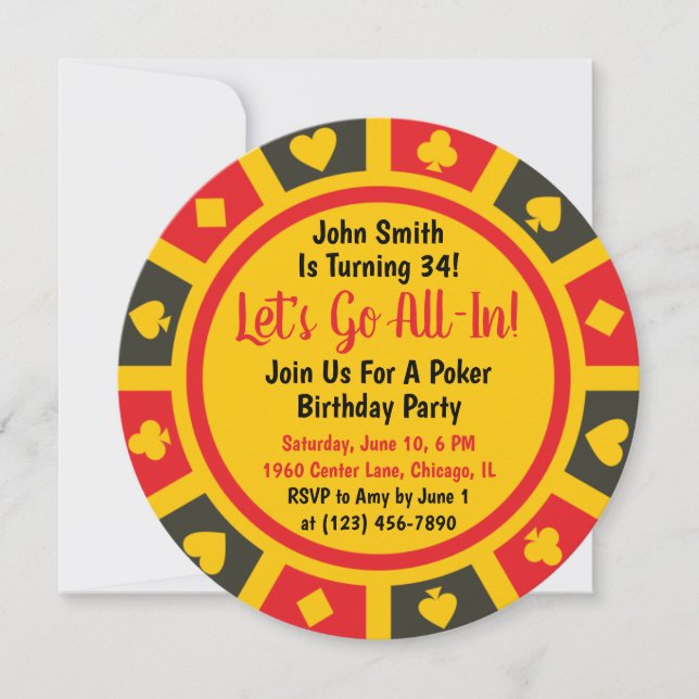 Poker Chip Birthday Party Invitation (Front)