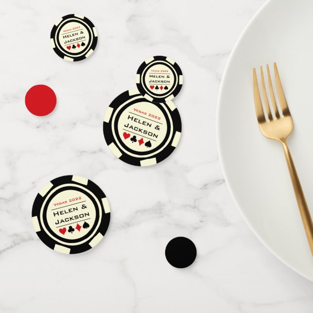 Poker Chip Black White Red Vegas Wedding Confetti (Group)