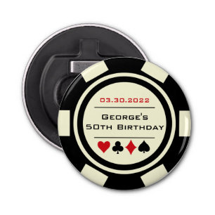 Poker Chip Casino Black Cream White Birthday Bottle Opener