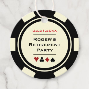 Poker Chip Casino Black Off-White Retirement Favour Tags