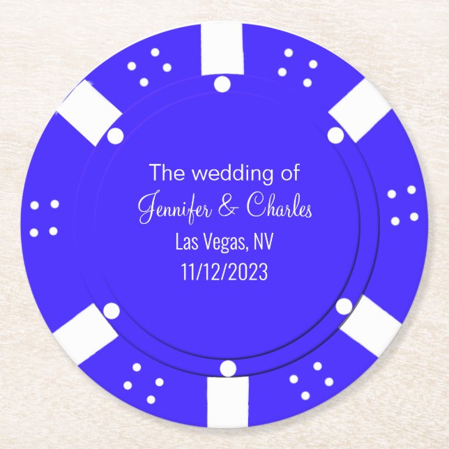 Poker Chip Casino Themed Wedding Coaster (Front)
