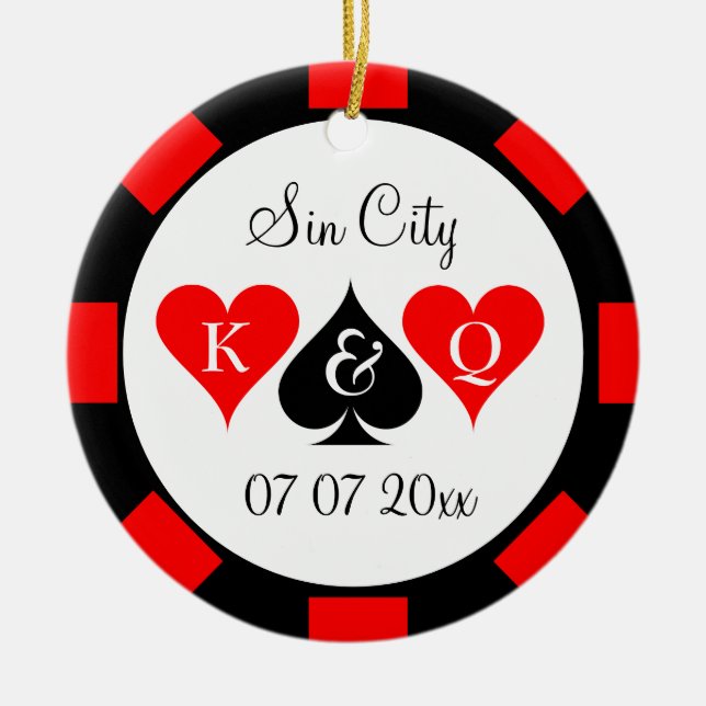 Poker chip coin ornament for Sin City wedding (Front)