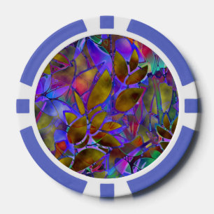 Poker Chip Floral Abstract Stained Glass
