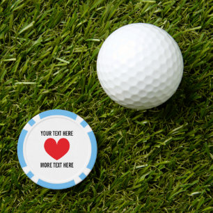 Poker chip golf ball marker with red heart logo