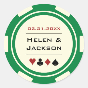 Poker Chip Green and White Classic Round Sticker