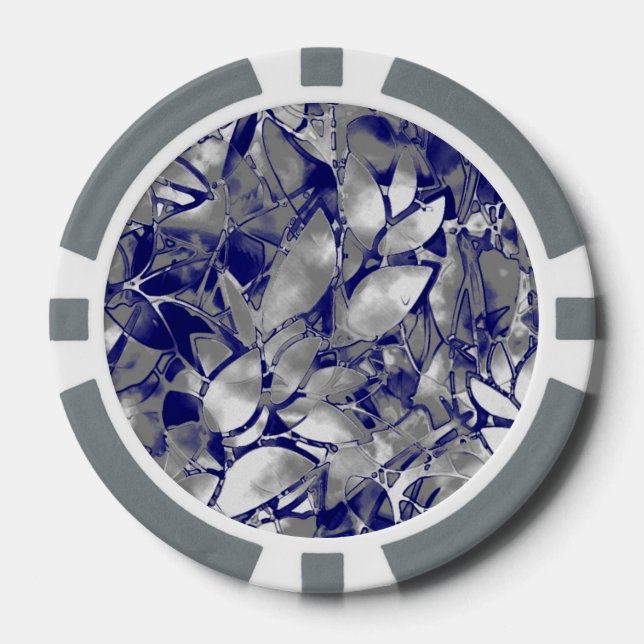 Poker Chip Grunge Art Silver Floral Abstract (Front)