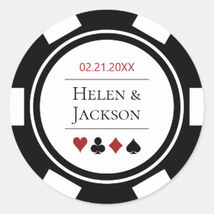 Poker Chip in Black and White Las Vegas Wedding Classic Round Sticker