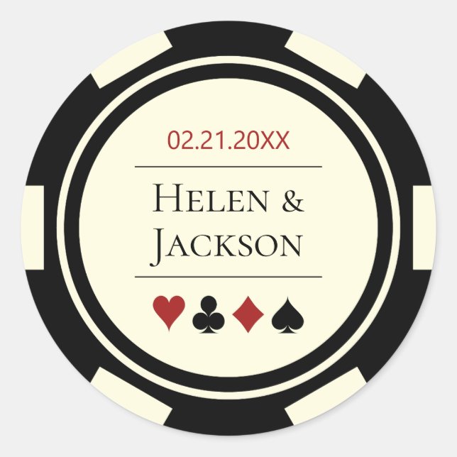 Poker Chip in Black Ivory White Las Vegas Wedding Classic Round Sticker (Front)