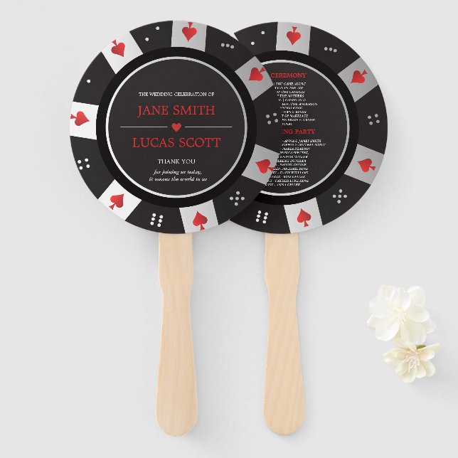 Poker Chip Las Vegas Casino Themed Wedding Program Hand Fan (Front and Back)