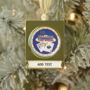  Poker Chip Las Vegas  Gold Plated Banner Ornament