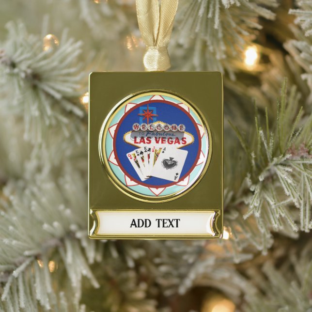  Poker Chip Las Vegas  Gold Plated Banner Ornament (Tree)