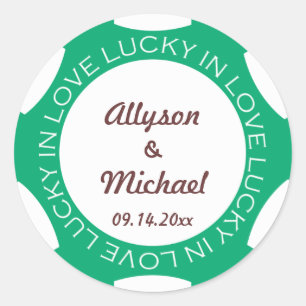 Poker chip lucky in love wedding favour label gree