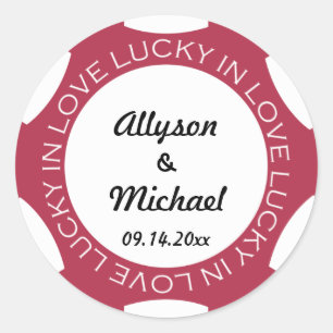 Poker chip lucky in love wedding favour label red