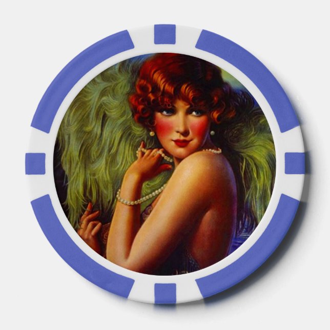 Poker Chip Lucky Redhead Exotic Flapper Party Gal (Front)