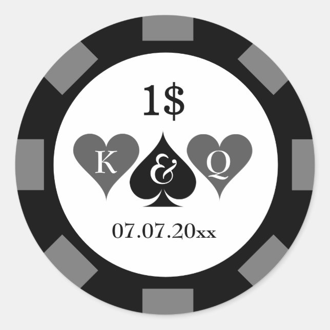 Poker chip value stickers for casino wedding party (Front)