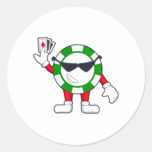 Poker chip with Poker cards Classic Round Sticker