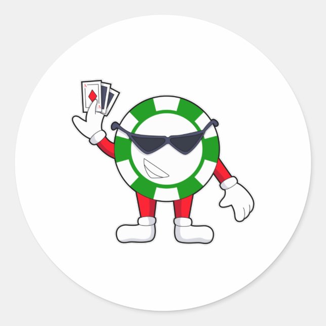 Poker chip with Poker cards Classic Round Sticker (Front)
