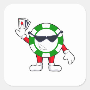 Poker chip with Poker cards Square Sticker