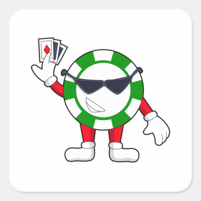 Poker chip with Poker cards Square Sticker (Front)