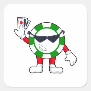 Poker chip with Poker cards Square Sticker