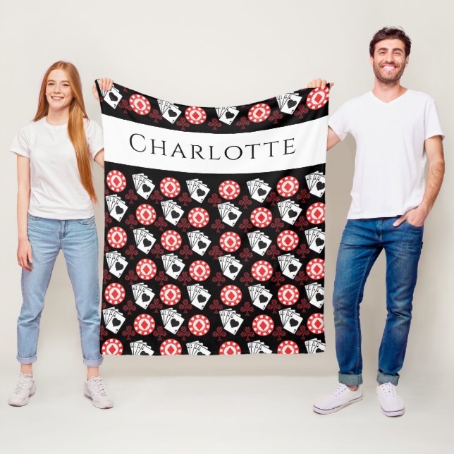 Poker Chips and Playing Cards Aces and Crosses Fleece Blanket (In Situ)