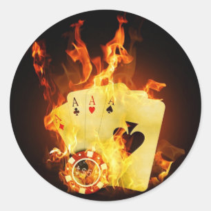 Poker Chips Cards on Fire Classic Round Sticker