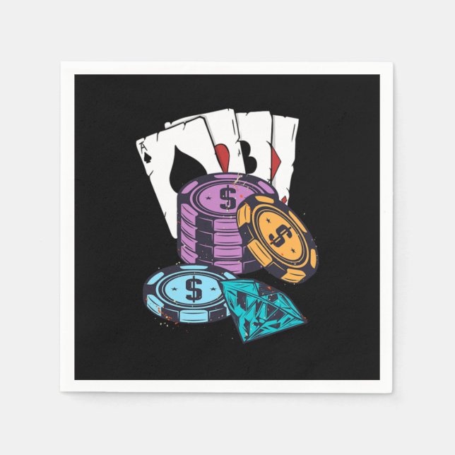 Poker Chips Casino Gambler Holdem Bluff Cards Gift Napkin (Front)