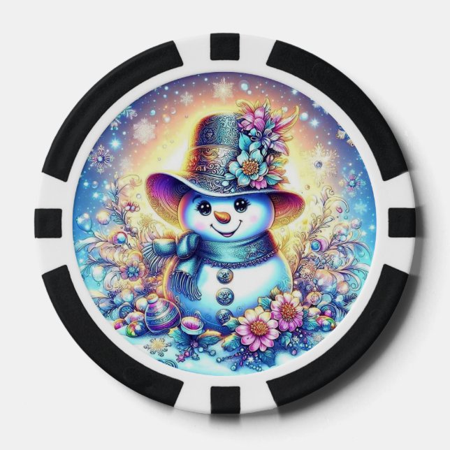 Poker Chips with Mrs. Snowman – Fun Winter Design (Front)