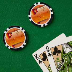 Poker Chips with Orange Abstract Design