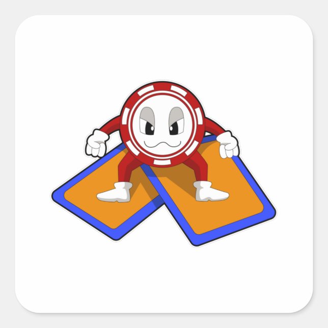 Poker chips with Poker cards Square Sticker (Front)