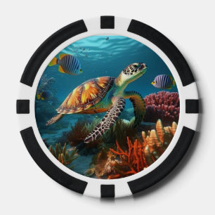Poker Chips with Undersea Turtle & Fish Ocean