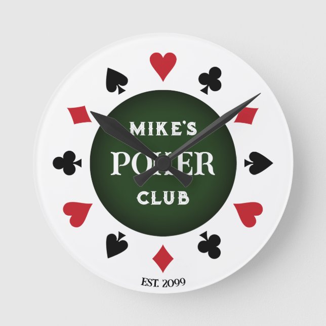 Poker Club Black Poker Chip  Round Clock (Front)