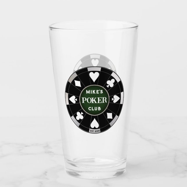 Poker Club Black Poker Chip w Playing Suits  Glass (Front)