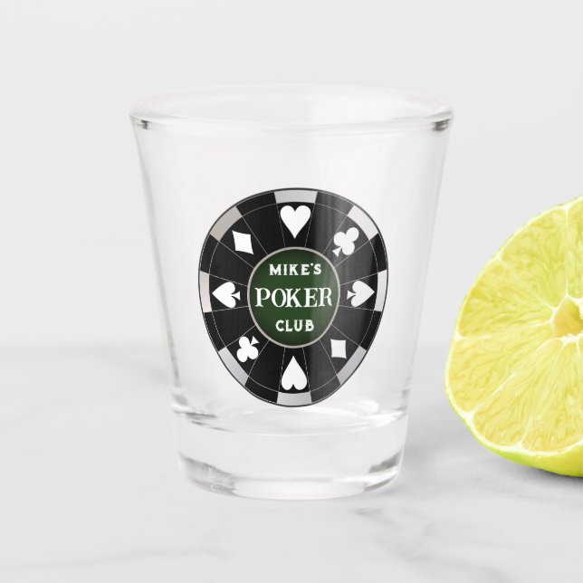 Poker Club Black Poker Chip w Playing Suits  Shot Glass (Front)