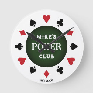 Poker Club Black Poker Chip Wall Clock Sign