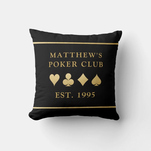 Poker Club Personalised Game Room Gold Card Suits Cushion (Front)
