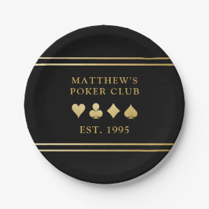 Poker Club Tournament Gold Playing Card Suits Paper Plate