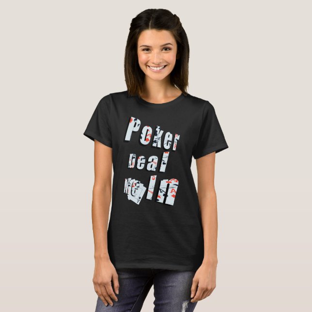 Poker, Deal Me In Logo, Ladies Black T-shirt. T-Shirt (Front Full)