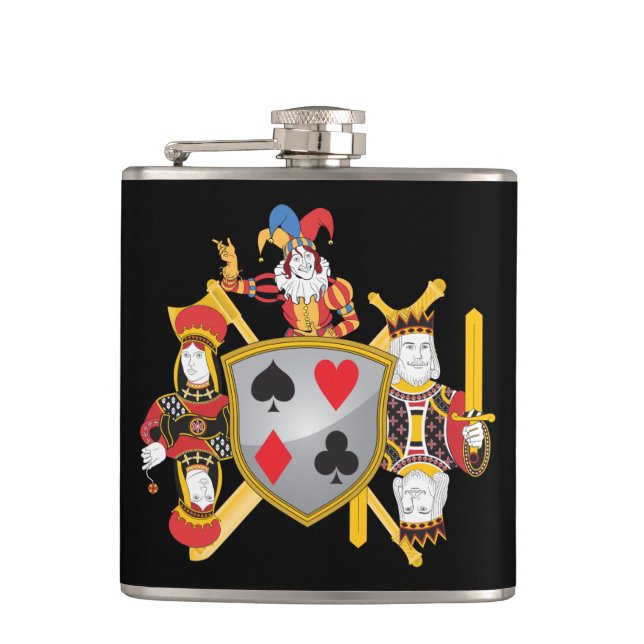 Poker Family Crest Hip Flask (Front)