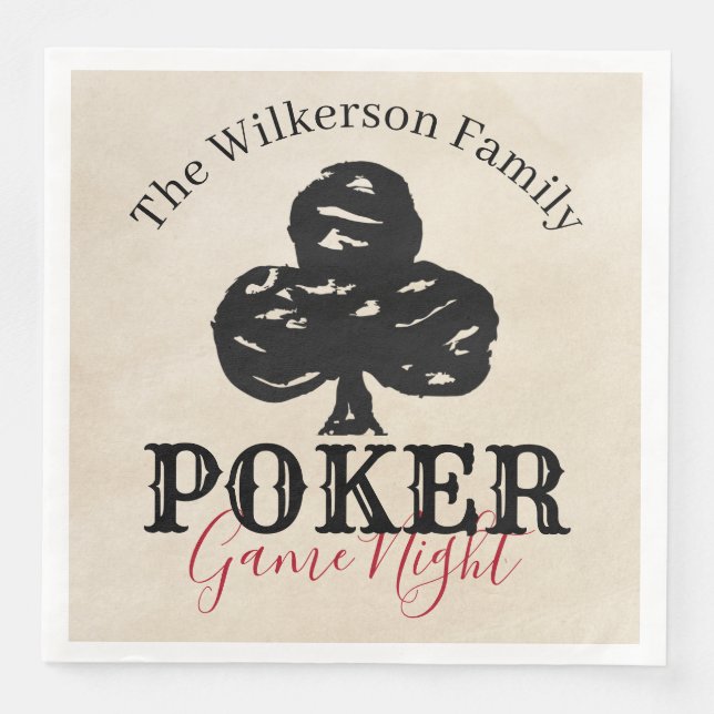 Poker Game Night Vintage Style Clubs Napkin (Front)